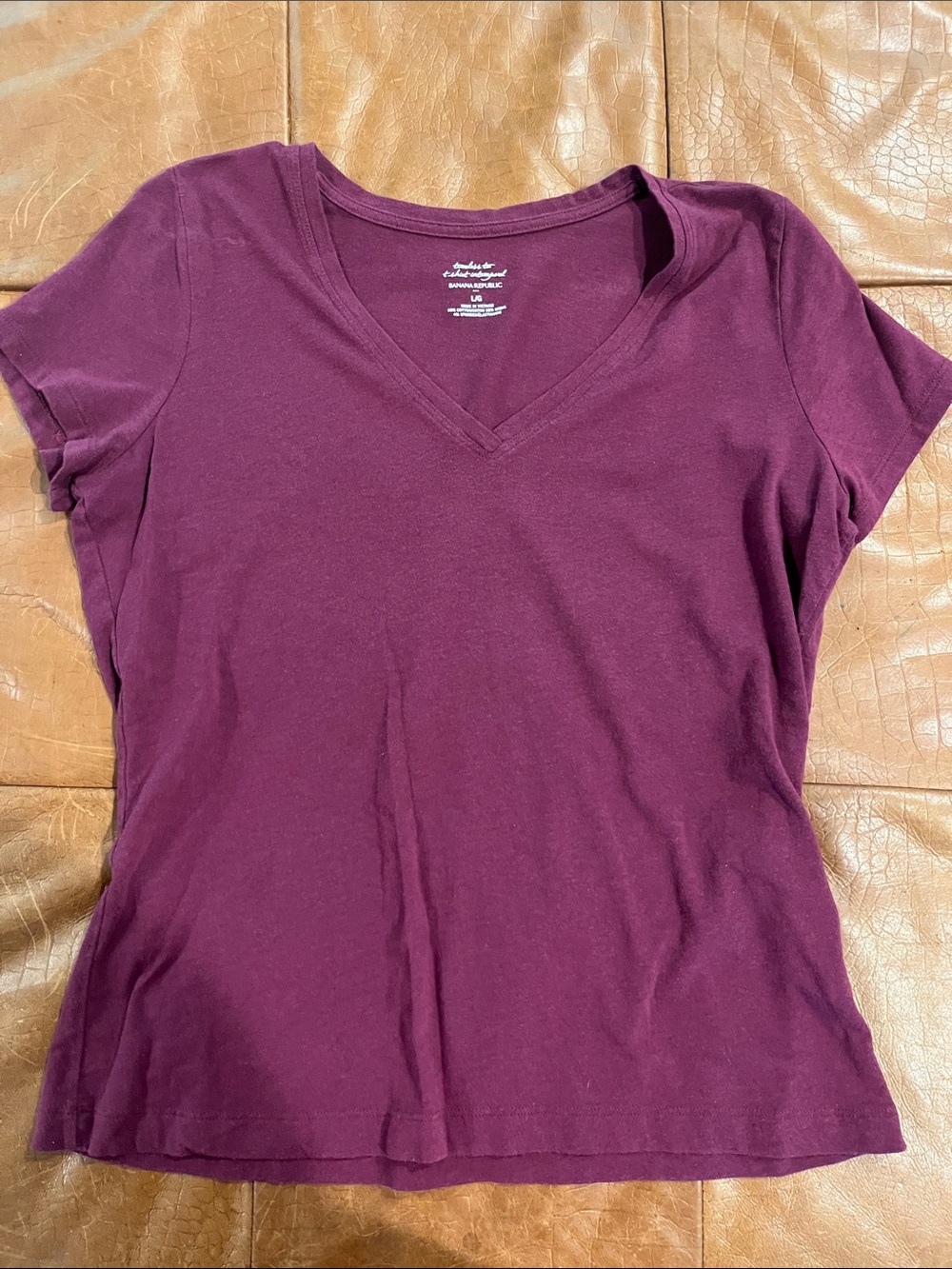 Banana Republic Deep Plum V-Neck Short Sleeve Tee